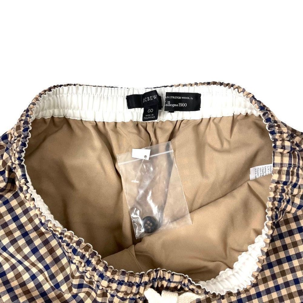 NEW J. Crew Tie-waist straight-leg pants‎ in honey plaid Italian wool Size 00 - Picture 4 of 12